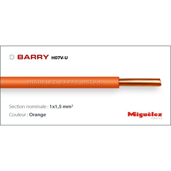 Câble électrique H07V-U 1x1,5mm² Orange 100m