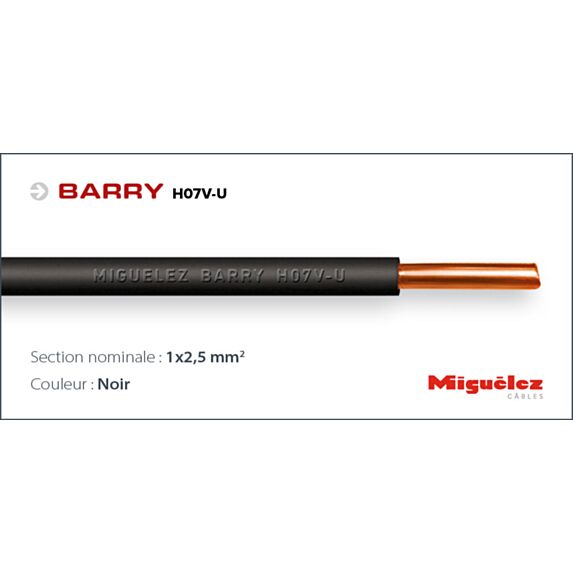 Câble électrique H07V-U 1x2,5mm² Noir 100m