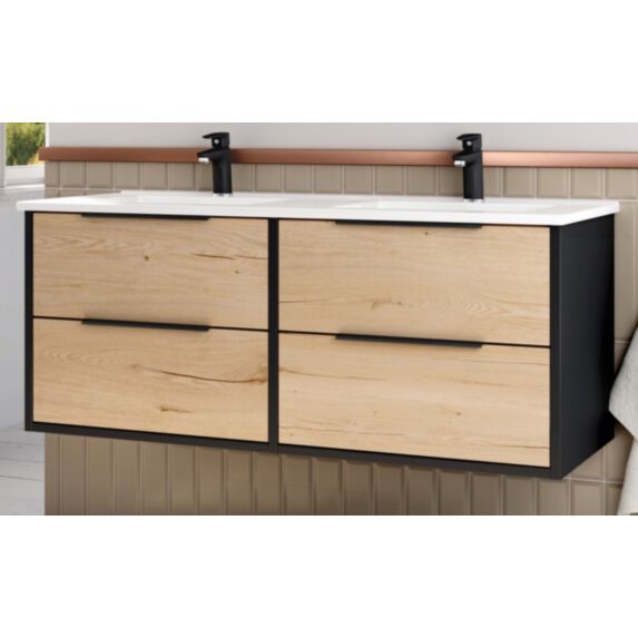 Meuble salle de bain Duox + plan double vasque 120cm noir/roble