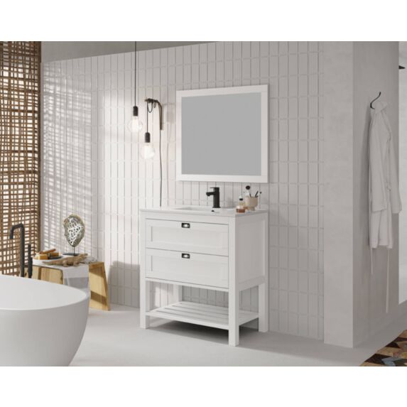 Meuble salle de bain Vintage bois massif blanc H.85cm