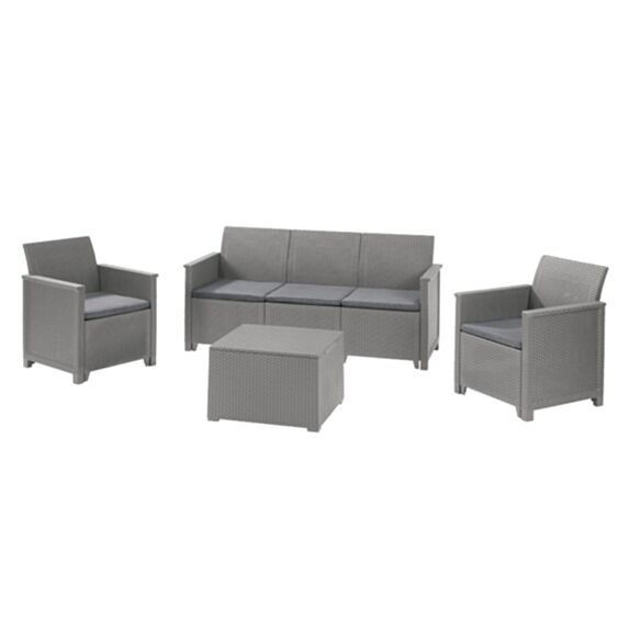 Salon de jardin bas Emma 5 places/ table basse coffre gris sparkle