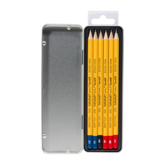 6 Crayons de graphite + boîte métallique - BRUYNZEEL