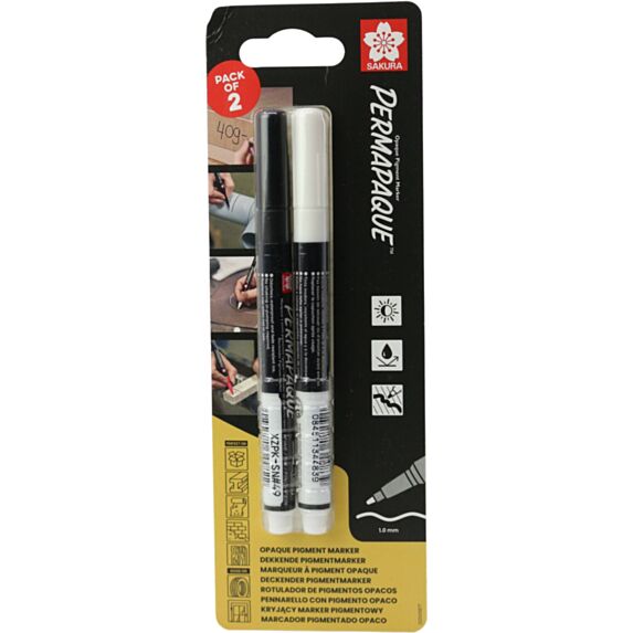 2 Marqueurs Pointe Fine Blanc et Noir - SAKURA