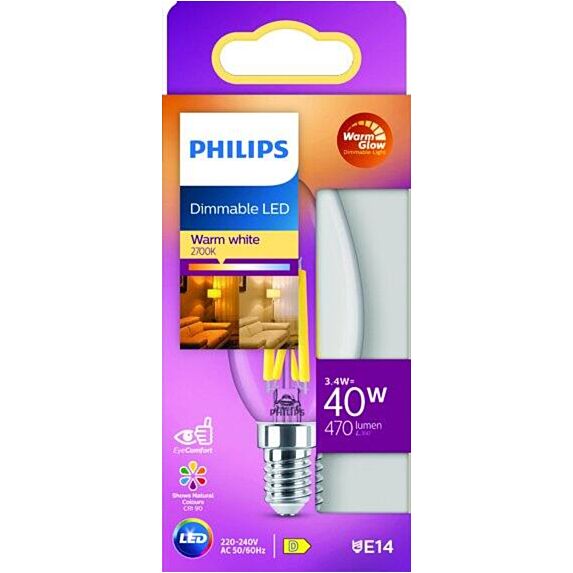 Ampoule filament flammeM E14 dimmable transparent 40W blanc chaud - PHILIPS
