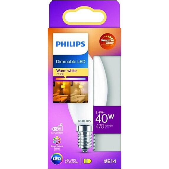 Ampoule filament flammeM E14 dimmable opaque 40W blanc chaud - PHILIPS