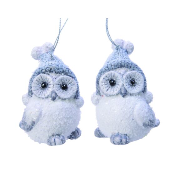 Suspension de Noël chouette givrée H.8,2cm - DECORIS