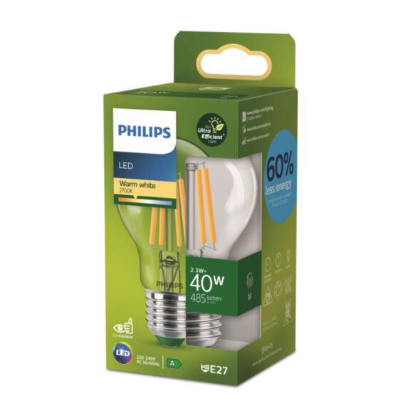 Ampoule LED Ultra Efficient 40W Standard E27 Blanc Chaud Claire Non-Dimmable Verre - PHILIPS