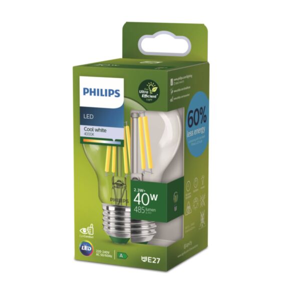 Ampoule LED Ultra Efficient 40W Standard E27 Blanc Froid Claire Non-Dimmable Verre - PHILIPS