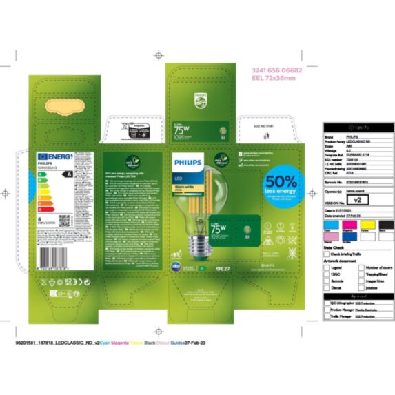 Ampoule LED Ultra Efficient 75W Standard E27 Blanc Chaud Claire Non-Dimmable Verre - PHILIPS