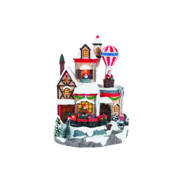 Village de Noël lumineux gare + montgolfière Ø21x28cm - LUMINEO