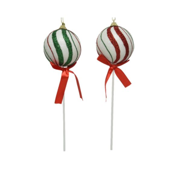 Décoration de Noël bâton boule/nœud paillettes H.25cm