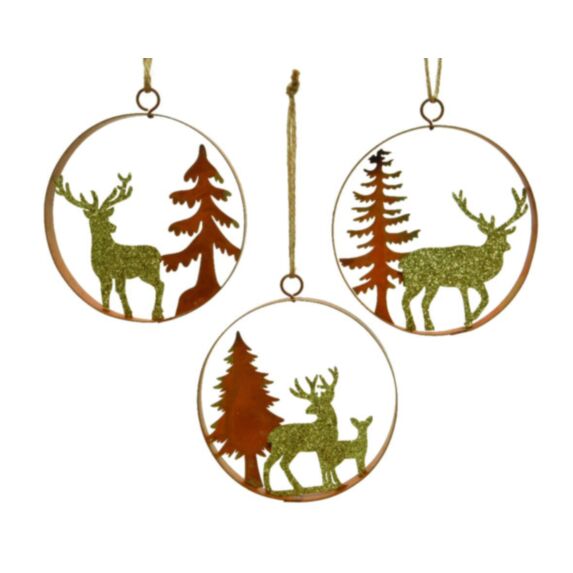 Suspension de Noël Renne et sapin Ø13,5cm - DECORIS