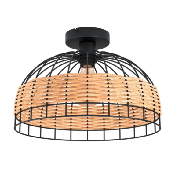 Plafonnier Anwick acier/rotin 60W E27 noir - EGLO