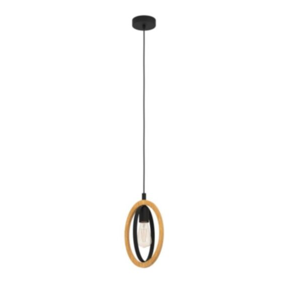 Suspension Basildon 19 x 16 x 110 cm noir/bois IP20 E27x1 - EGLO