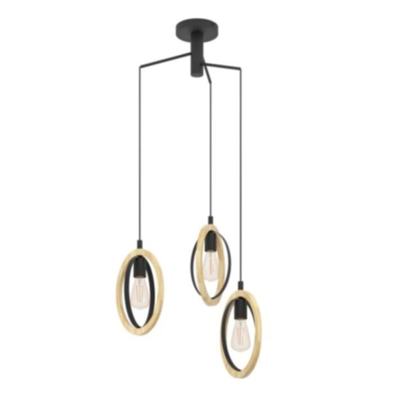 Suspension Basildon Ø61,5 x H110 cm noir/bois IP20 E27x3 - EGLO