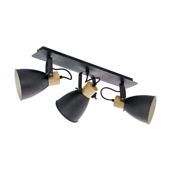 3 Spots Coswarth Acier/Bois E27 40W Noir