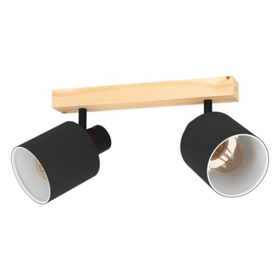 Réglette 2 Lumières Batallas bois/acier/tissu 10W E27 noir/bois - EGLO