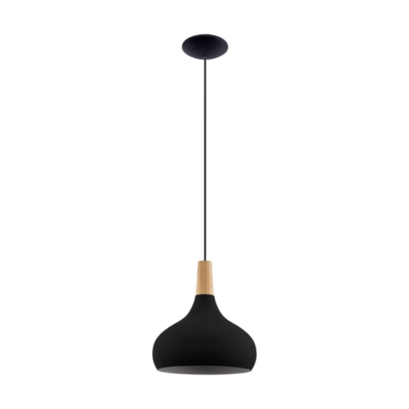 Suspension Sabinar Ø28 cm E27 40W bois/acier noir - EGLO