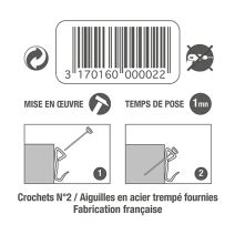 10 crochets acier n° 2 pour tableaux et cadres - LE CROCHET FRANÇAIS