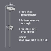 1 Tringle aluminium argent 2m spécial cimaise