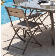 Chaise aluminium et PVC tissé Moka empilable gris/écru