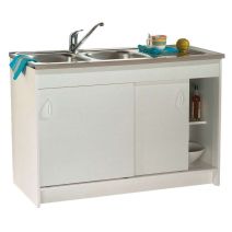 Meuble sous-évier blanc Orion 2 portes coulissantes 120 cm 