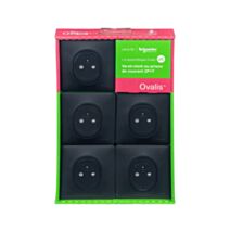5 prises affleurantes avec plaques Ovalis anthracite - SCHNEIDER ELECTRIC