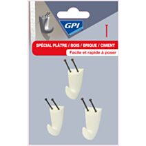 crochet spécial plâtre petit modèle à clouer blanc - GPI