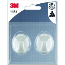 2 crochets adhésifs ovales en plastique blanc Moyen modèle - 3M