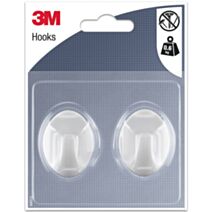 2 crochets adhésifs ovales en plastique blanc Moyen modèle - 3M