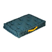 Coussin de sol carré 60x40cm bleu canard/moutarde