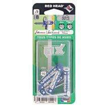 5 Chevilles Nylon Autobloquante Ø8x50mm + Vis TF 4,5x60mm - RED HEAD