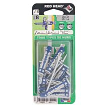 10 Chevilles Nylon Autobloquante Ø8x50mm + Vis TF 4,5x60mm - RED HEAD