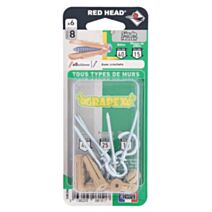 6 chevilles prolypropylène de ø8x32mm + crochets - RED HEAD