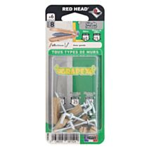 6 chevilles polypropylène de ø8x32mm + gonds - RED HEAD