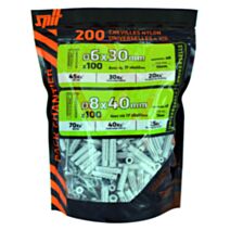 200 chevilles nylon universelles Ø6x30mm + Ø8x40mm + vis TF - SPIT