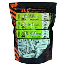300 chevilles nylon universelles Ø6x30mm + Ø8x40mm + Ø10x50mm - SPIT
