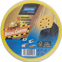 Pack chantier 10 disques pour ponceuse Ø125mm Grain 80 - NORTON