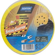 Pack chantier 10 disques pour ponceuse Ø125mm Grain 120 - NORTON