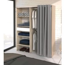 Dressing à rideau Bali L142xH181xP48cm Acacia + rideau gris
