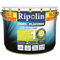 PEINTURE MURS ET PLAFONDS MATE 10 L + 20% AVEC SOUS COUCHE INTEGREE - RIPOLIN