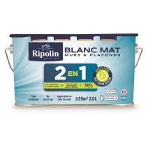 Mur & Plafond 2En1 Blanc Mat 2,5L - RIPOLIN