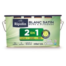 Mur & Plafond 2En1 Blanc Satin 2,5L - RIPOLIN