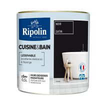 Peinture Cuisines et bains satin noir 0,5L  - RIPOLIN