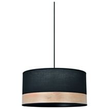 Suspension luminaire Raïto Ø38 E27 100W coton noir/effet bois - COREP