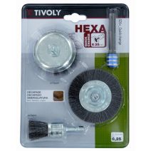 Lot de brosses pour bois queues hexagonales + PE SDS