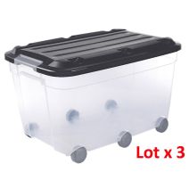 Lot x3 bac de rangement 60L avec roulettes - SUNDIS