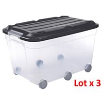 Lot x3 bac de rangement 60L avec roulettes - SUNDIS