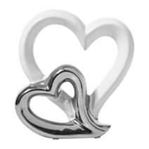 Décoration à poser 2 Cœurs D20,5 x 4 cm blanc/argent - OSTARIA