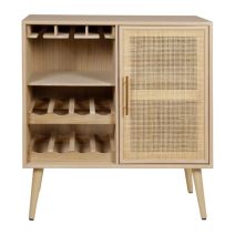 Buffet Range Bouteilles Bois/Tressage Naturel Selma Poignées Métal Dorées 78x75x38cm